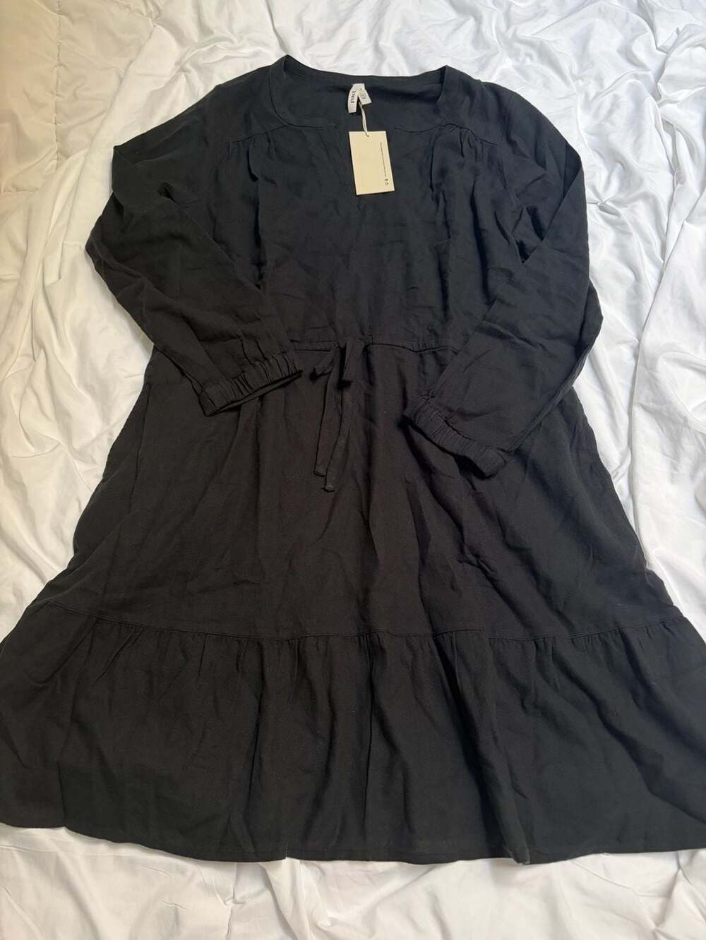 Pact Tiered Dress Size XL Black Long Sleeve V-Neck